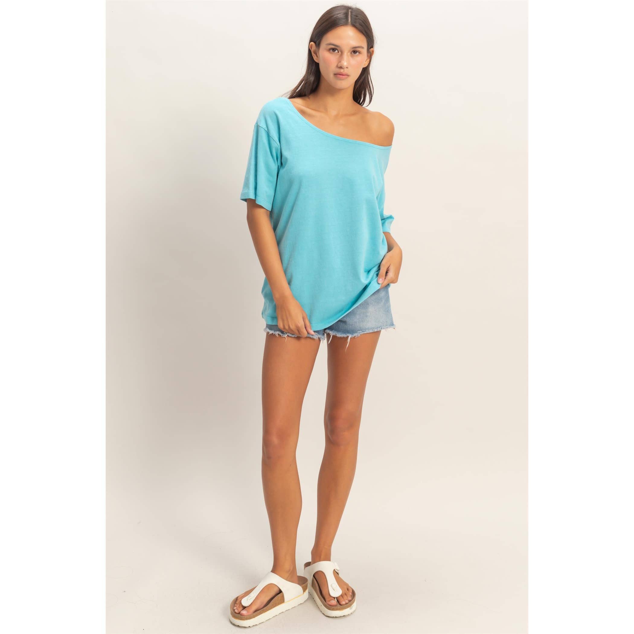 Boat Neck Short Sleeve Basic Tee