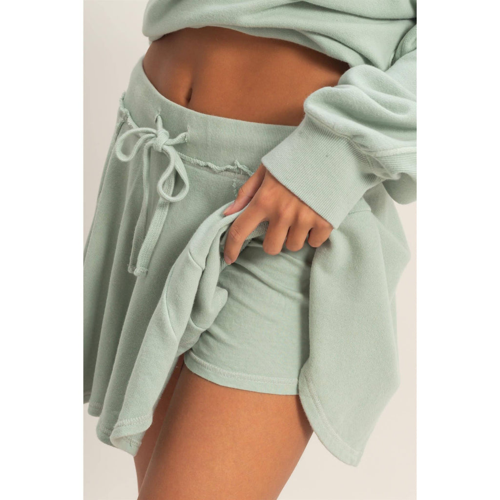 Acid Washed Mid Waist Flowy Skort