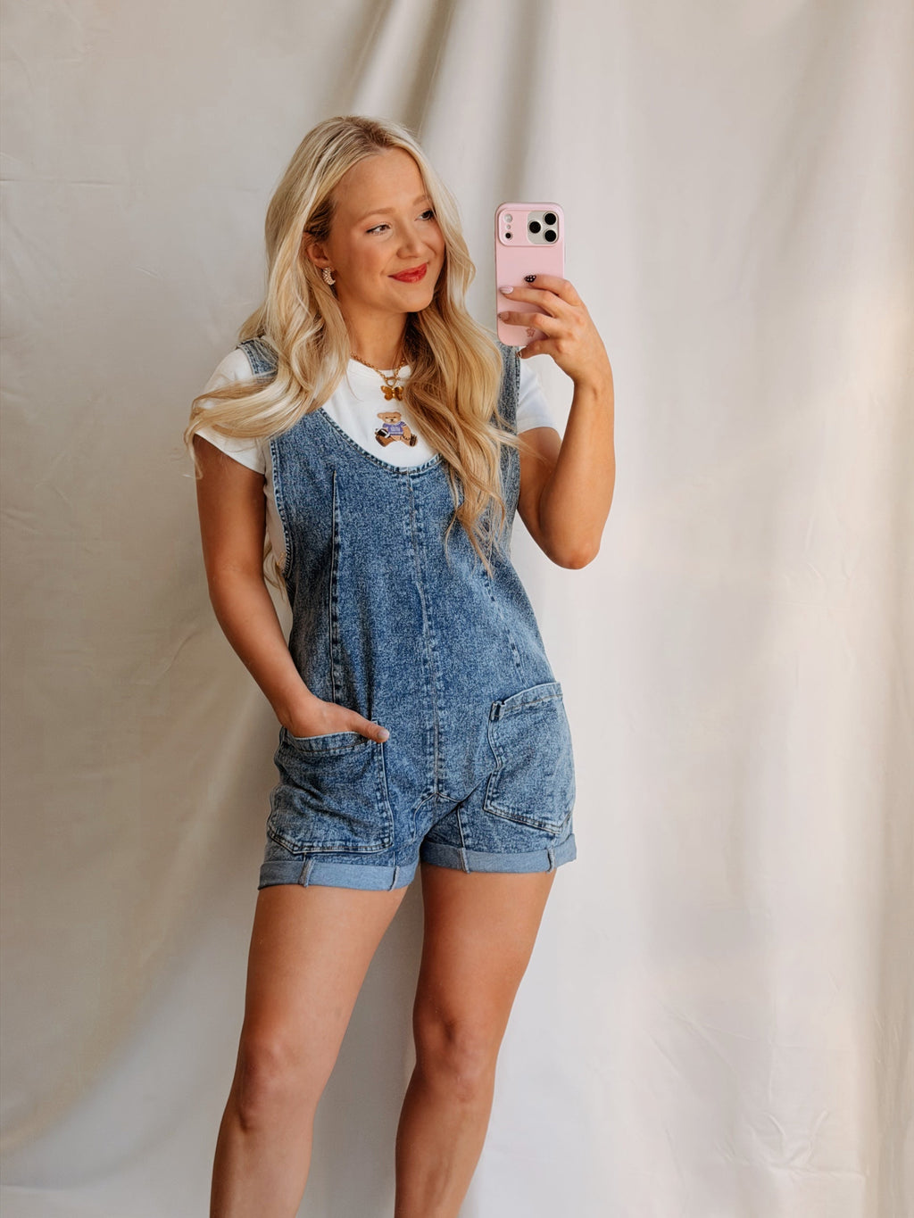 Low Neck Oversized Denim Romper