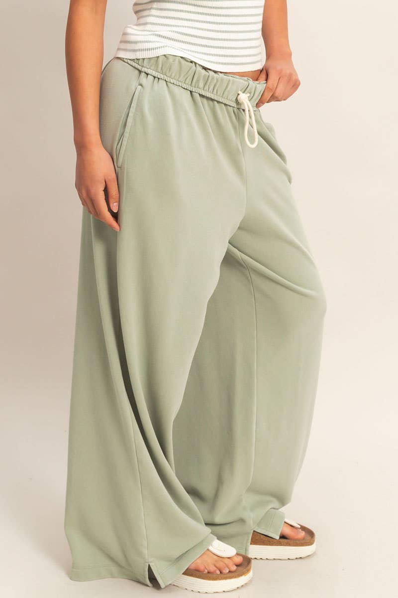 Fold Over Waist Wide Leg Sweatpant
