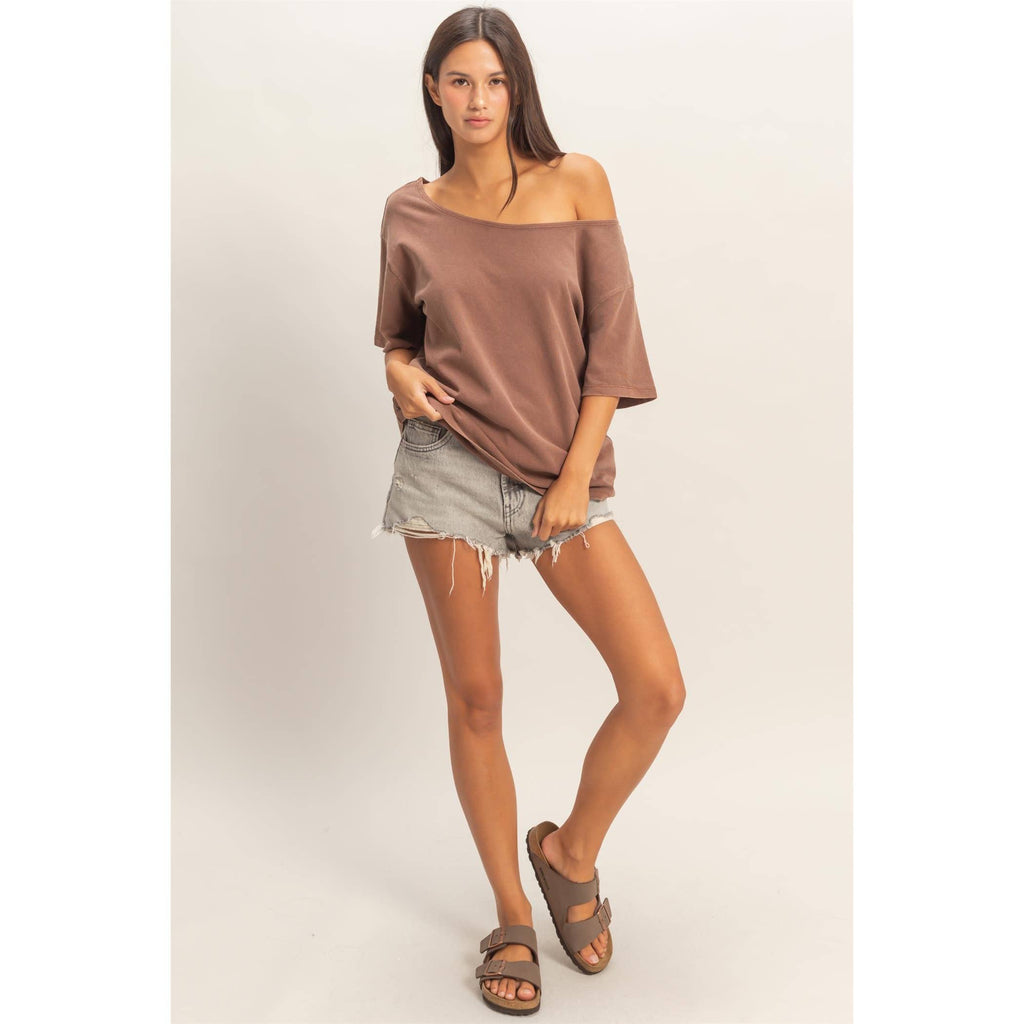 Boat Neck Short Sleeve Basic Tee